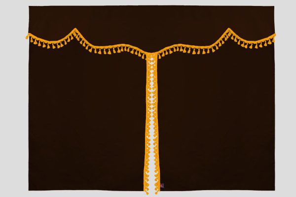 Tenda da letto a 3 pezzi in camoscio, con pompon a nappina marrone scuro giallo Lunghezza 149 cm