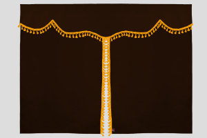 Tenda da letto a 3 pezzi in camoscio, con pompon a nappina marrone scuro giallo Lunghezza 179 cm