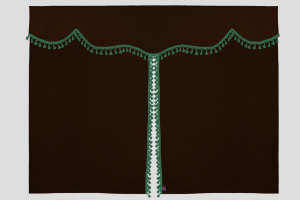 Wildlederoptik Lkw Bettgardine 3 teilig, mit Quastenbommel dunkelbraun gr&uuml;n L&auml;nge 179 cm