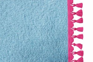 Suede look truck bed curtain 3-piece, with tassel pompom light blue pink Length 149 cm