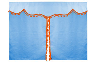 Bäddgardin i mockalook, 3-delad, med tofs och pompom ljusblå orange Längd 149 cm