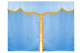 Wildlederoptik Lkw Bettgardine 3 teilig, mit Quastenbommel hellblau gelb Länge 149 cm