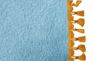 Suede look truck bed curtain 3-piece, with tassel pompom light blue yellow Length 179 cm