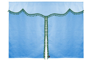 Su&egrave;de-look vrachtwagen-bedgordijn 3-delig, met kwastjes-pompon lichtblauw groen Lengte 149 cm