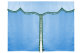 Bäddgardin i mockalook, 3-delad, med tofs och pompom ljusblå grön Längd 179 cm