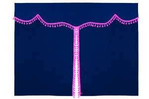 Wildlederoptik Lkw Bettgardine 3 teilig, mit Quastenbommel dunkelblau pink Länge 179 cm