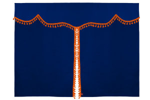 Wildlederoptik Lkw Bettgardine 3 teilig, mit Quastenbommel dunkelblau orange Länge 149 cm