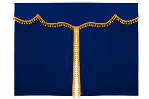 Suede look truck bed curtain 3-piece, with tassel pompom dark blue yellow Length 149 cm