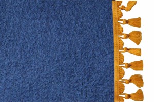 Wildlederoptik Lkw Bettgardine 3 teilig, mit Quastenbommel dunkelblau gelb L&auml;nge 179 cm