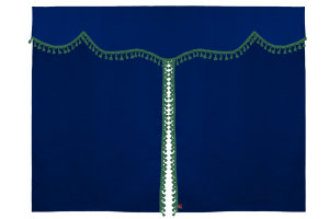 Wildlederoptik Lkw Bettgardine 3 teilig, mit Quastenbommel dunkelblau gr&uuml;n L&auml;nge 149 cm