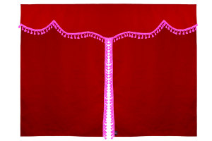 Wildlederoptik Lkw Bettgardine 3 teilig, mit Quastenbommel rot pink Länge 149 cm