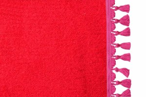 Tenda da letto a 3 pezzi in camoscio, con pompon a nappina rosso Pink Lunghezza 149 cm