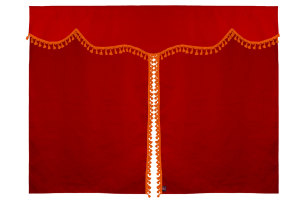 Wildlederoptik Lkw Bettgardine 3 teilig, mit Quastenbommel rot orange Länge 179 cm