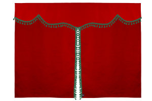 Wildlederoptik Lkw Bettgardine 3 teilig, mit Quastenbommel rot grün Länge 149 cm