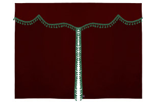 Tenda da letto a 3 pezzi in camoscio, con pompon a nappina bord&ograve; verde Lunghezza 149 cm