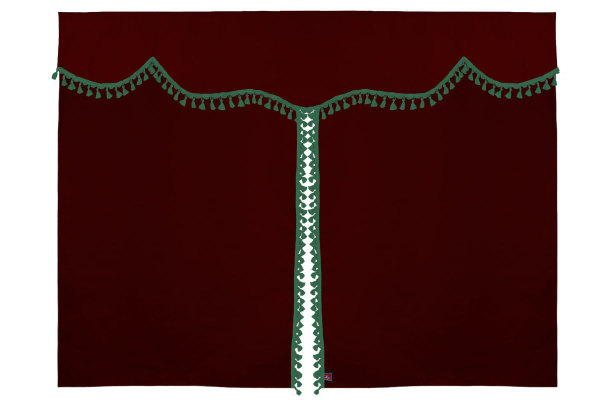 Wildlederoptik Lkw Bettgardine 3 teilig, mit Quastenbommel bordeaux grün Länge 179 cm