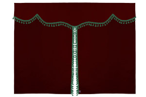 Wildlederoptik Lkw Bettgardine 3 teilig, mit Quastenbommel bordeaux grün Länge 179 cm