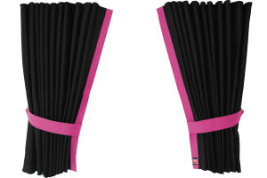 F&ouml;nstergardiner i mockalook 4-delade, med kantlist i l&auml;derimitation antracit-svart rosa L&auml;ngd 95 cm
