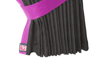 Suede-look truck window curtains 4-piece, with imitation leather edge anthracite-black pink Length 95 cm
