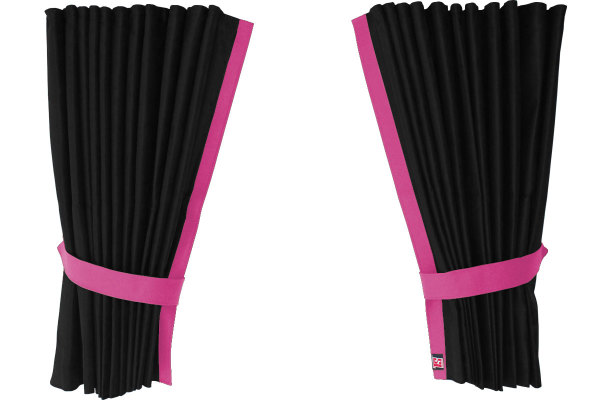 Suede-look truck window curtains 4-piece, with imitation leather edge anthracite-black pink Length 110 cm
