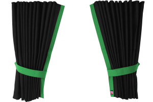 Fönstergardiner i mockalook 4-delade, med kantlist i läderimitation antracit-svart grön Längd 95 cm