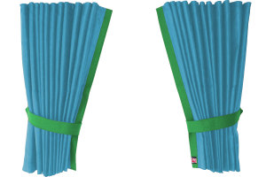 Suede-look truck window curtains 4-piece, with imitation leather edge light blue green Length 110 cm