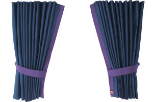 Suede-look truck window curtains 4-piece, with imitation leather edge dark blue lillac Length 95 cm