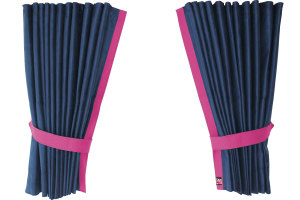 Suede-look truck window curtains 4-piece, with imitation leather edge dark blue pink Length 110 cm