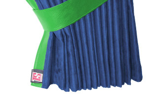 Suede-look truck window curtains 4-piece, with imitation leather edge dark blue green Length 110 cm