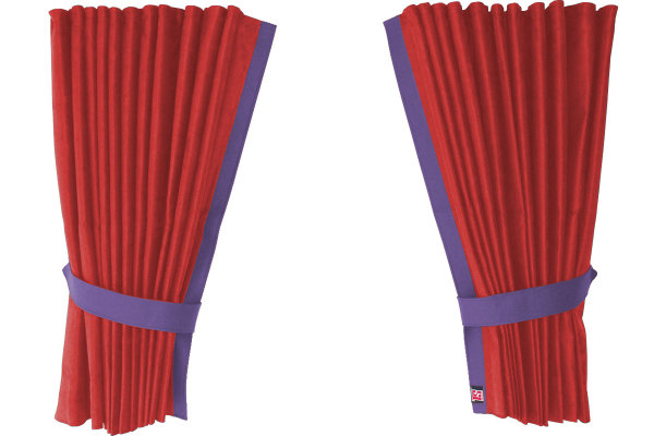 Fönstergardiner i mockalook 4-delade, med kantlist i läderimitation röd syren Länge 110 cm
