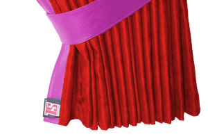 Suede-look truck window curtains 4-piece, with imitation leather edge red pink Length 95 cm