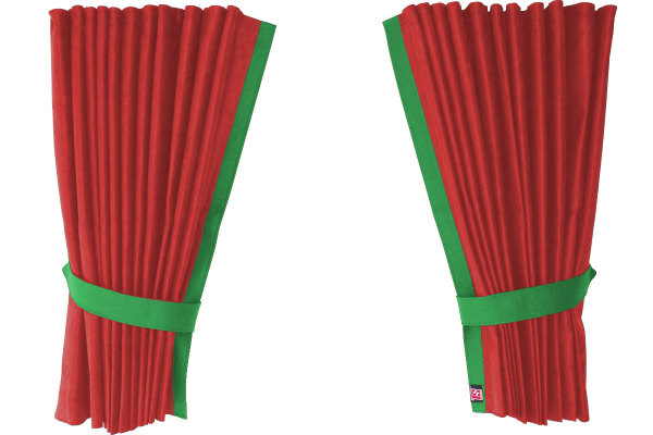 Fönstergardiner i mockalook 4-delade, med kantlist i läderimitation röd grön Längd 95 cm