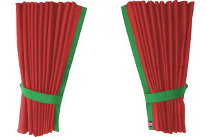 Suede-look truck window curtains 4-piece, with imitation leather edge red green Length 95 cm