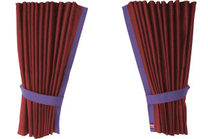 Suede-look truck window curtains 4-piece, with imitation leather edge bordeaux lillac Length 95 cm