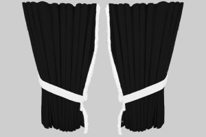 Suede look truck window curtains 4 pieces, with fringes anthracite-black white Length 110 cm