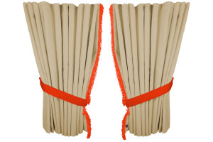 Suede look truck window curtains 4 pieces, with fringes beige orange Length 95 cm