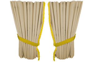 Fönstergardiner i mockalook 4-delade, med fransar Beige gul Länge 110 cm