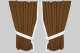 Suede look truck window curtains 4 pieces, with fringes caramel white Length 95 cm