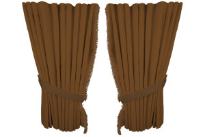 Suede look truck window curtains 4 pieces, with fringes caramel caramel Length 95 cm