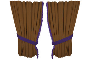 Suede look truck window curtains 4 pieces, with fringes caramel lilac Length 95 cm