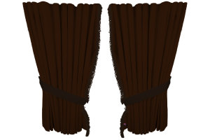 Suede look truck window curtains 4 pieces, with fringes dark brown brown Length 95 cm