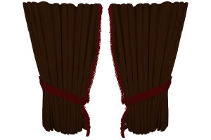 Suede look truck window curtains 4 pieces, with fringes dark brown bordeaux Length 95 cm