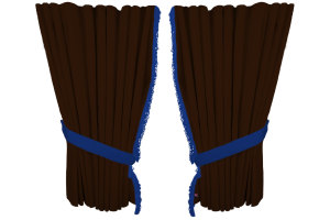 Suede look truck window curtains 4 pieces, with fringes dark brown blue Length 95 cm