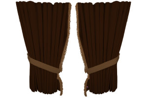 Suede look truck window curtains 4 pieces, with fringes dark brown caramel Length 95 cm