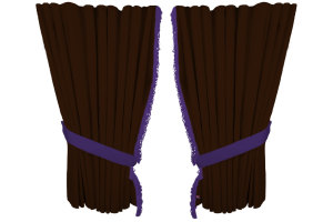 Suede look truck window curtains 4 pieces, with fringes dark brown lilac Length 95 cm