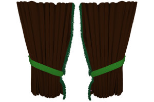 Wildlederoptik Lkw Scheibengardinen 4 teilig, mit Fransen dunkelbraun grün Länge 95 cm