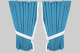 Suede look truck window curtains 4 pieces, with fringes light blue white Length 95 cm