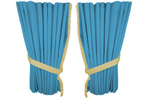 Suede look truck window curtains 4 pieces, with fringes light blue beige Length 95 cm