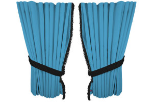 Fönstergardiner i mockalook 4-delade, med fransar ljusblå svart Längd 95 cm