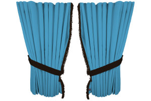 Suede look truck window curtains 4 pieces, with fringes light blue brown Length 95 cm